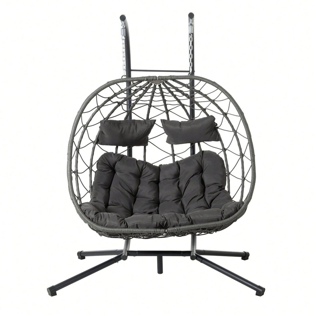 Double Person Wicker Egg Chair With Stand For Indoor Outdoor Swinging Patio Living Room Balcony Image 1