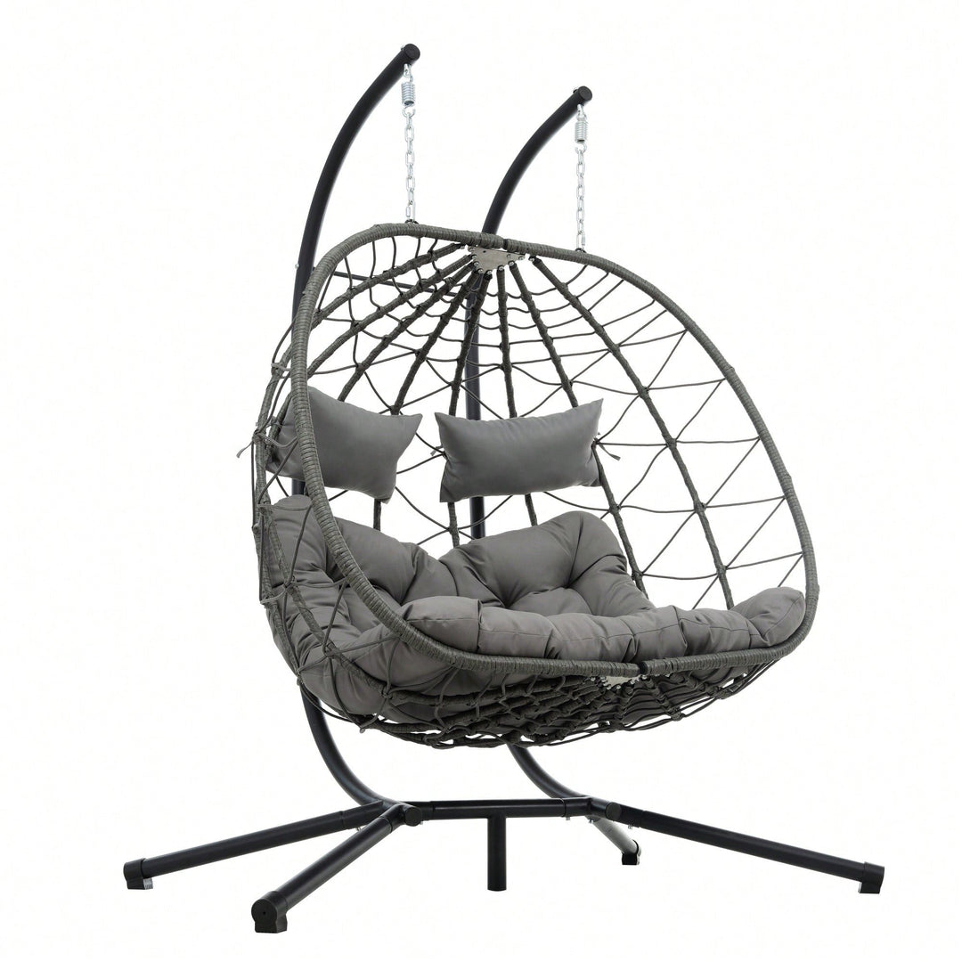 Double Person Wicker Egg Chair With Stand For Indoor Outdoor Swinging Patio Living Room Balcony Image 3