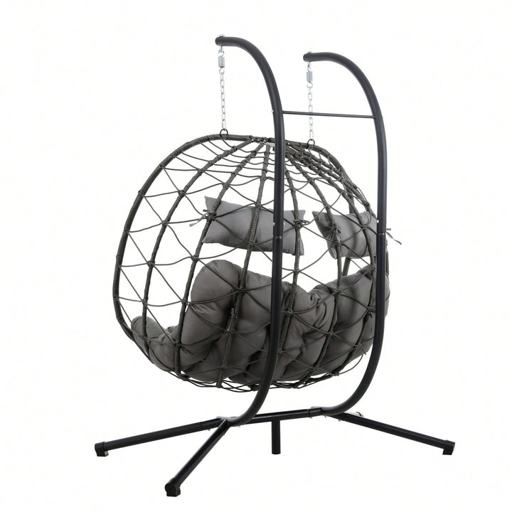 Double Person Wicker Egg Chair With Stand For Indoor Outdoor Swinging Patio Living Room Balcony Image 5