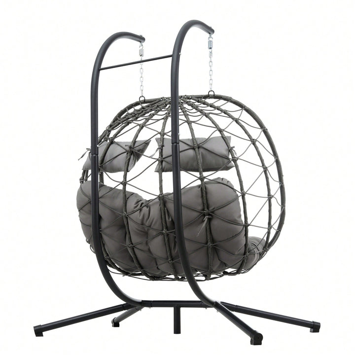 Double Person Wicker Egg Chair With Stand For Indoor Outdoor Swinging Patio Living Room Balcony Image 6