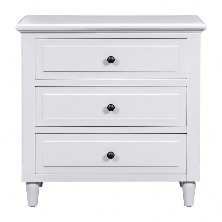 Elegant 3-Drawer Wooden Nightstand With Ample Storage Space For Bedroom Furniture Image 2