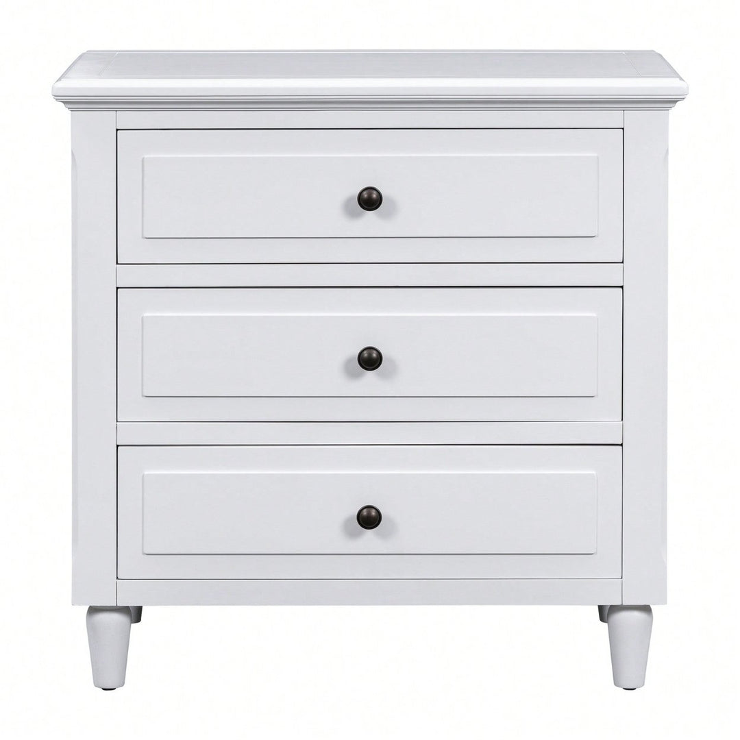 Elegant 3-Drawer Wooden Nightstand With Ample Storage Space For Bedroom Furniture Image 1