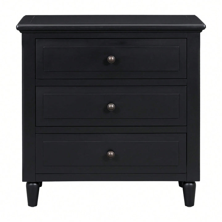 Elegant 3-Drawer Wooden Nightstand With Ample Storage Space For Bedroom Furniture Image 3