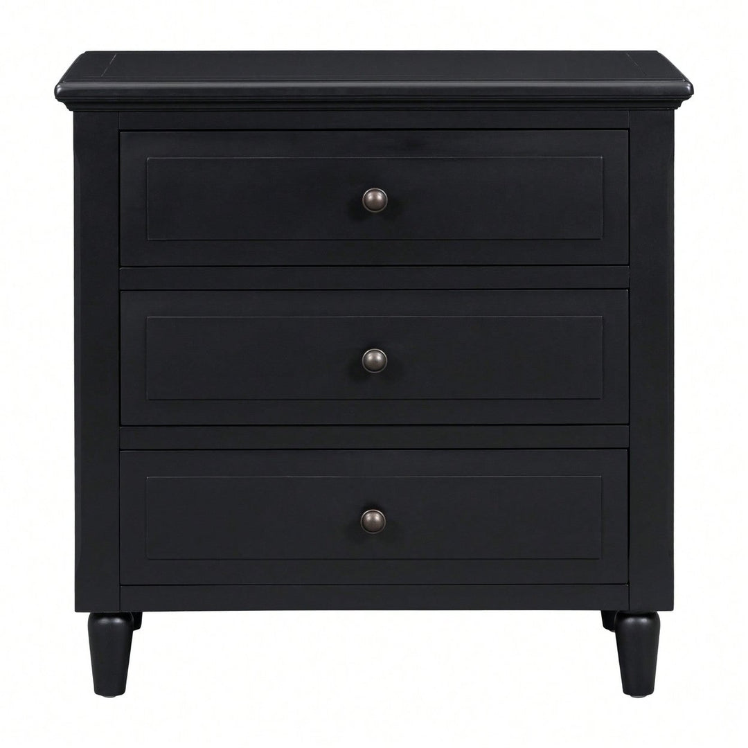 Elegant 3-Drawer Wooden Nightstand With Ample Storage Space For Bedroom Furniture Image 1