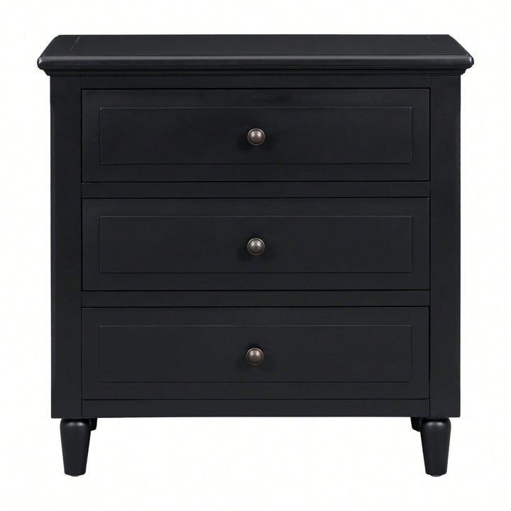 Elegant 3-Drawer Wooden Nightstand With Ample Storage Space For Bedroom Furniture Image 1