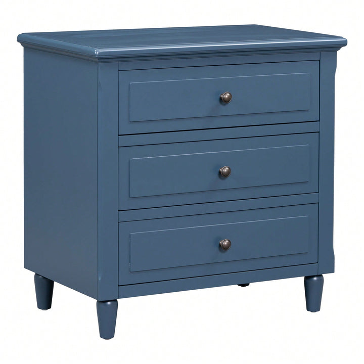 Elegant 3-Drawer Wooden Nightstand With Ample Storage Space For Bedroom Furniture Image 4