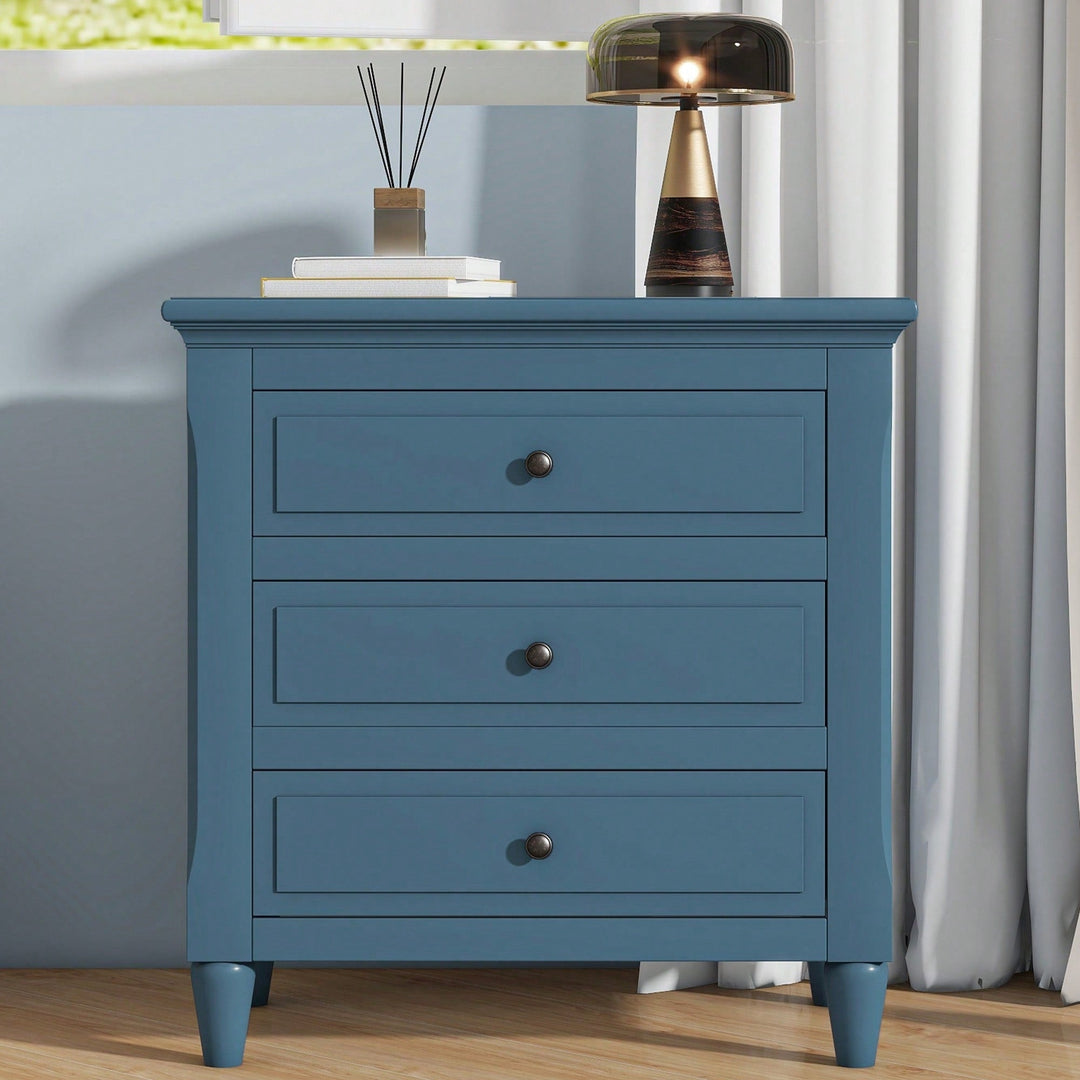 Elegant 3-Drawer Wooden Nightstand With Ample Storage Space For Bedroom Furniture Image 9