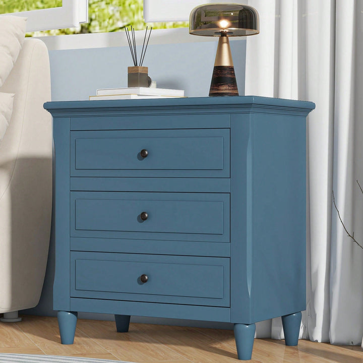 Elegant 3-Drawer Wooden Nightstand With Ample Storage Space For Bedroom Furniture Image 10