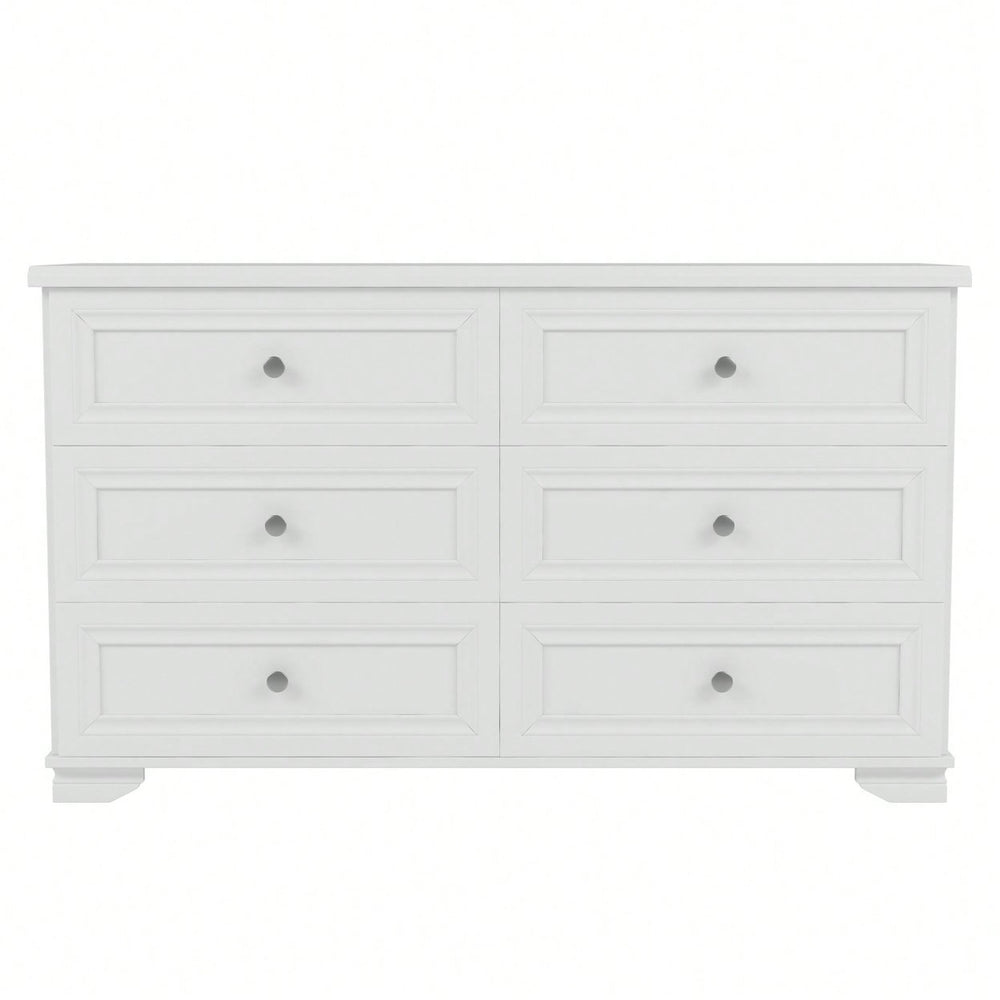 Elegant 6 Drawer Wooden Dresser Retro Style Storage Cabinet With Metal Handles For Bedroom In White Image 2