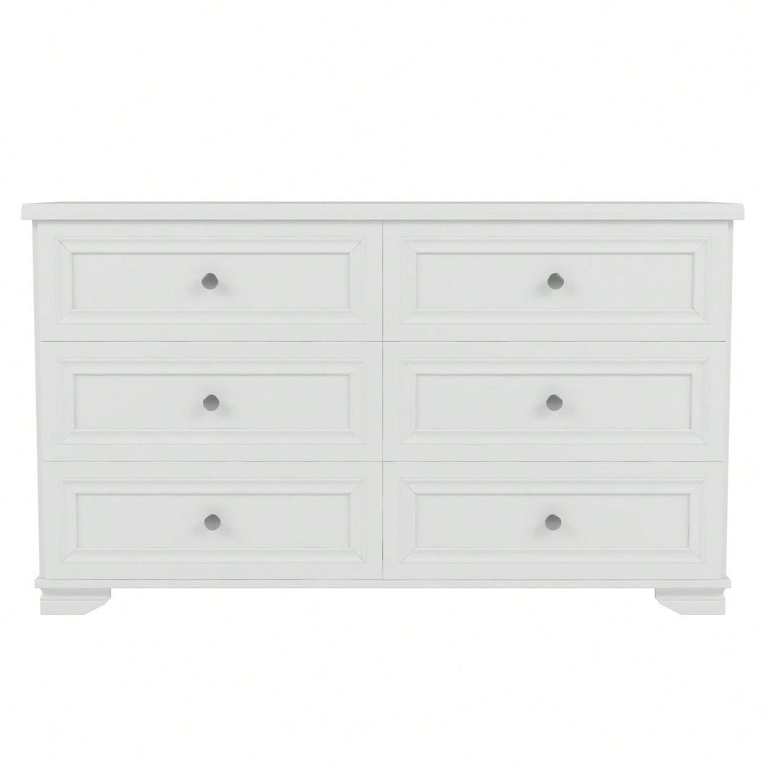 Elegant 6 Drawer Wooden Dresser Retro Style Storage Cabinet With Metal Handles For Bedroom In White Image 2