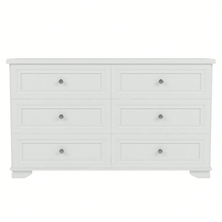 Elegant 6 Drawer Wooden Dresser Retro Style Storage Cabinet With Metal Handles For Bedroom In White Image 2