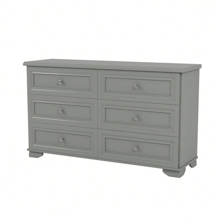 Elegant 6 Drawer Wooden Dresser Retro Style Storage Cabinet With Metal Handles For Bedroom In White Image 3