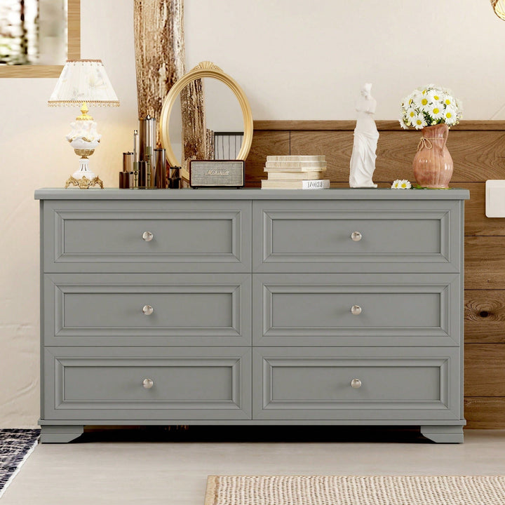 Elegant 6 Drawer Wooden Dresser Retro Style Storage Cabinet With Metal Handles For Bedroom In White Image 6