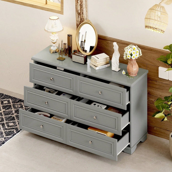 Elegant 6 Drawer Wooden Dresser Retro Style Storage Cabinet With Metal Handles For Bedroom In White Image 9