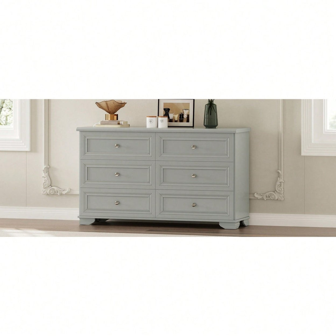 Elegant 6 Drawer Wooden Dresser Retro Style Storage Cabinet With Metal Handles For Bedroom In White Image 10