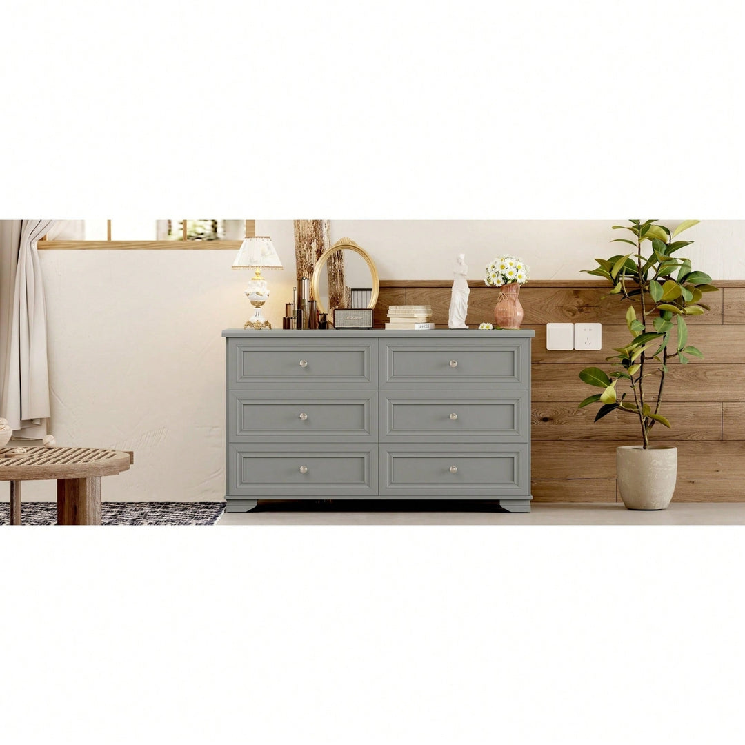 Elegant 6 Drawer Wooden Dresser Retro Style Storage Cabinet With Metal Handles For Bedroom In White Image 11