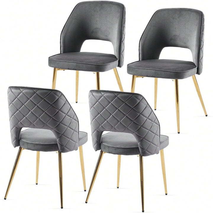 Elegant Black Velvet Upholstered Dining Chairs Set Of 4 With Metal Legs And Stylish Hollow Back Design Image 1