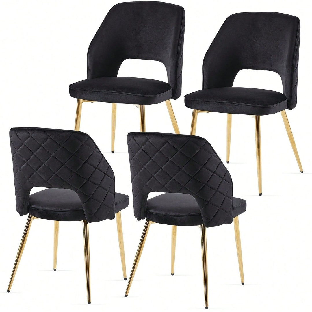 Elegant Black Velvet Upholstered Dining Chairs Set Of 4 With Metal Legs And Stylish Hollow Back Design Image 2