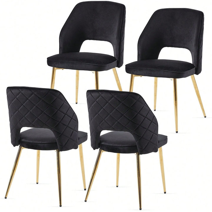 Elegant Black Velvet Upholstered Dining Chairs Set Of 4 With Metal Legs And Stylish Hollow Back Design Image 1