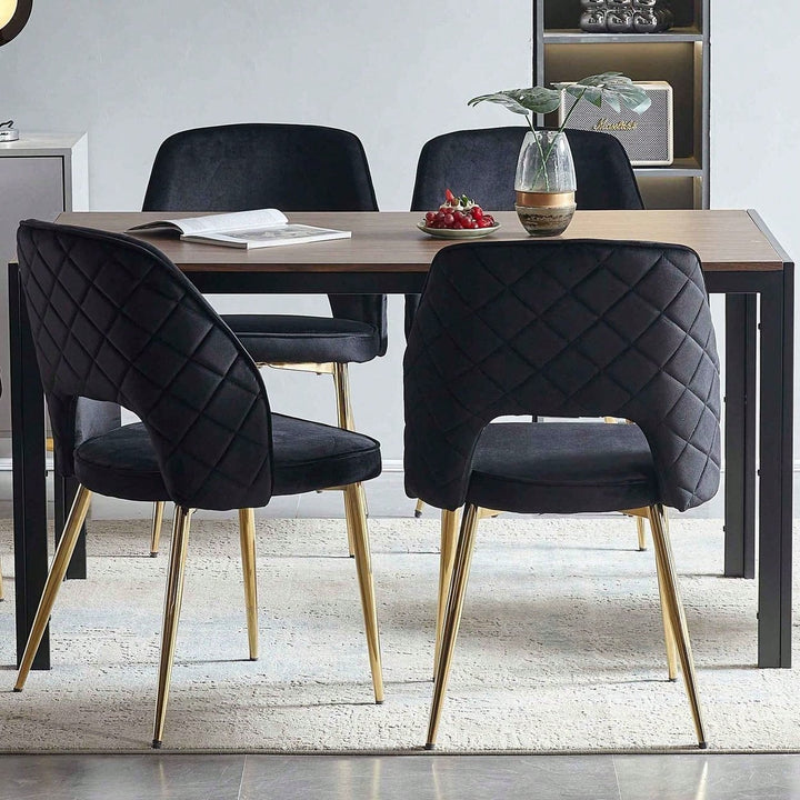 Elegant Black Velvet Upholstered Dining Chairs Set Of 4 With Metal Legs And Stylish Hollow Back Design Image 10