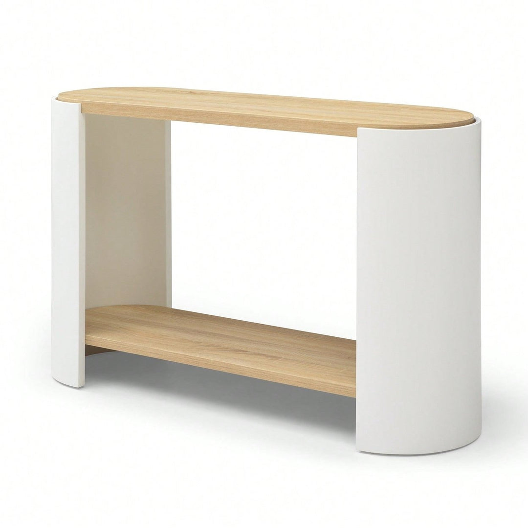 Compact Nightstand With Dual Storage Shelves For Small Spaces In Natural And White Finish Image 2