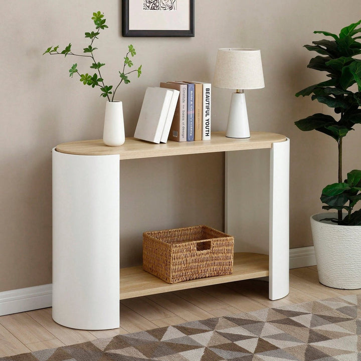 Compact Nightstand With Dual Storage Shelves For Small Spaces In Natural And White Finish Image 3