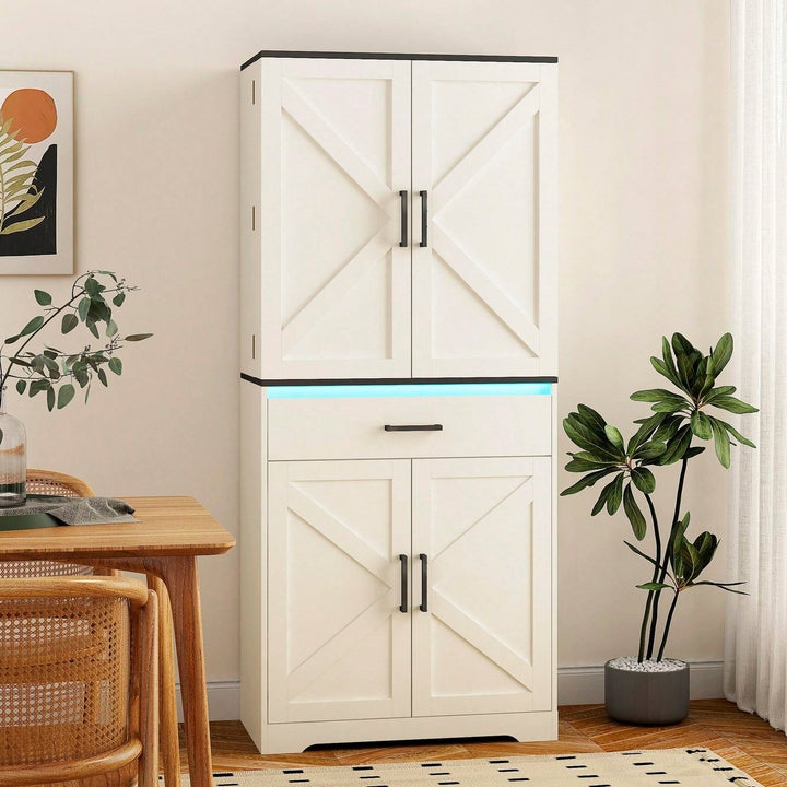 Contemporary Wooden Storage Cabinet With LED Lights And Drawer For Living Room Entryway Bedroom Hallway Office Image 3