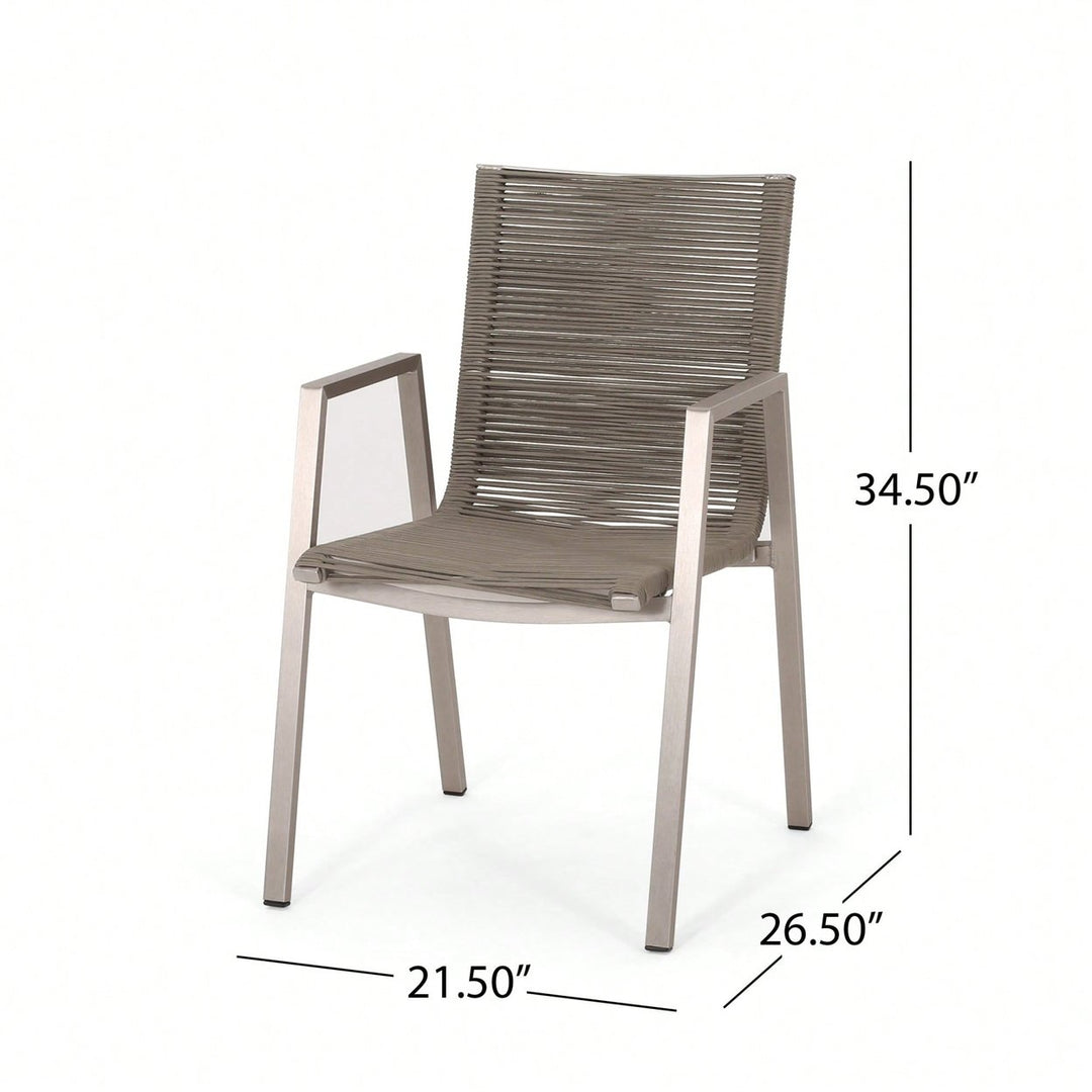 Contemporary Outdoor Aluminum Dining Chairs With Rope Seat Set Of 2 Silver And Taupe Image 6