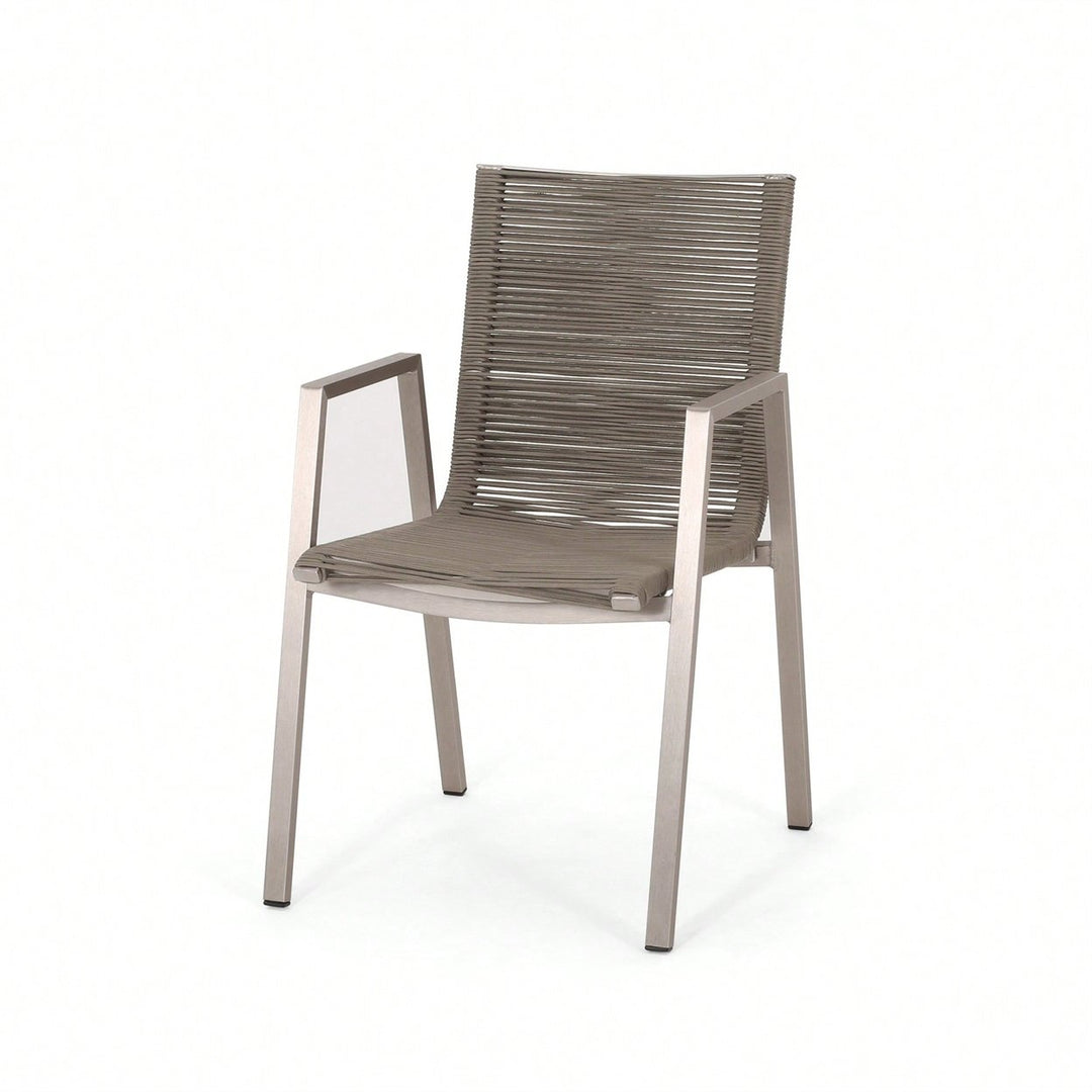 Contemporary Outdoor Aluminum Dining Chairs With Rope Seat Set Of 2 Silver And Taupe Image 8