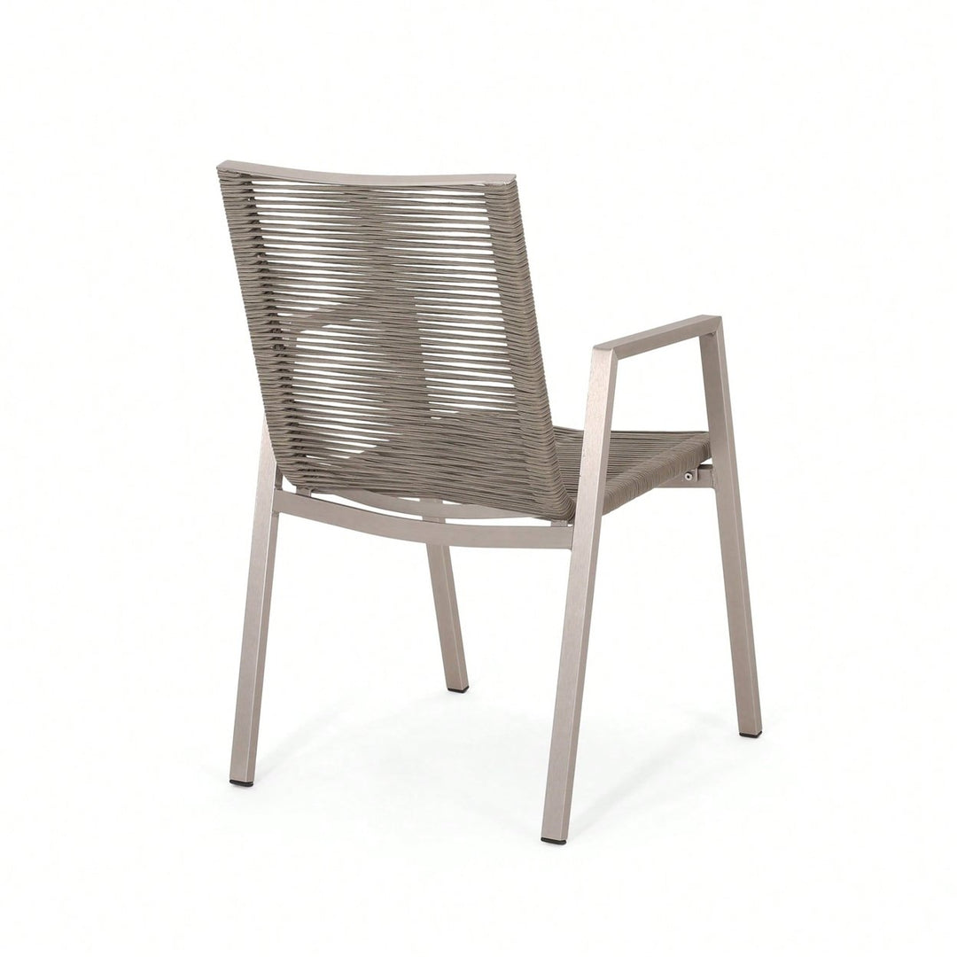 Contemporary Outdoor Aluminum Dining Chairs With Rope Seat Set Of 2 Silver And Taupe Image 11