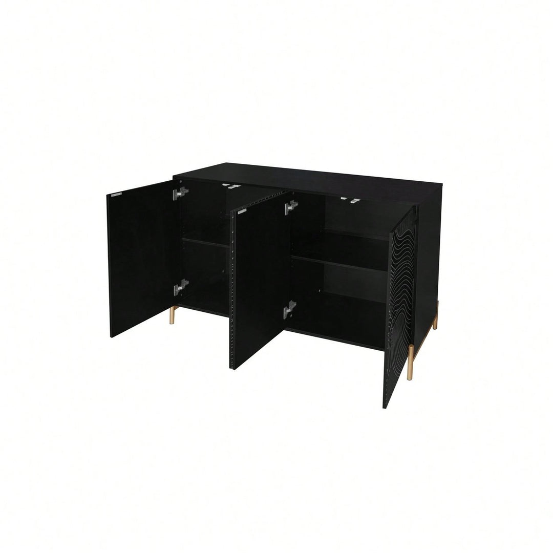 Carved 4 Door Sideboard Buffet Cabinet With Adjustable Shelves For Living Room Bedroom And Dining Room Storage Image 4