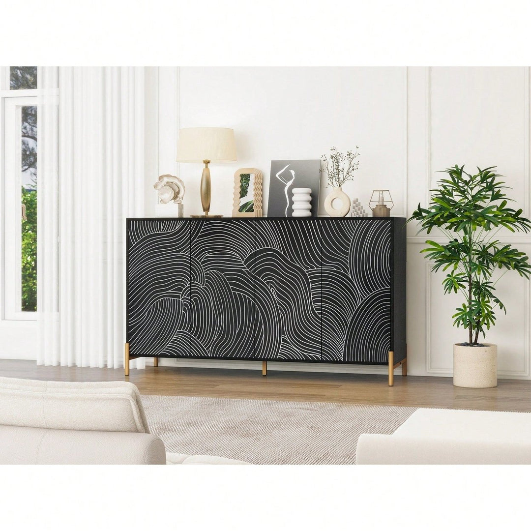 Carved 4 Door Sideboard Buffet Cabinet With Adjustable Shelves For Living Room Bedroom And Dining Room Storage Image 10