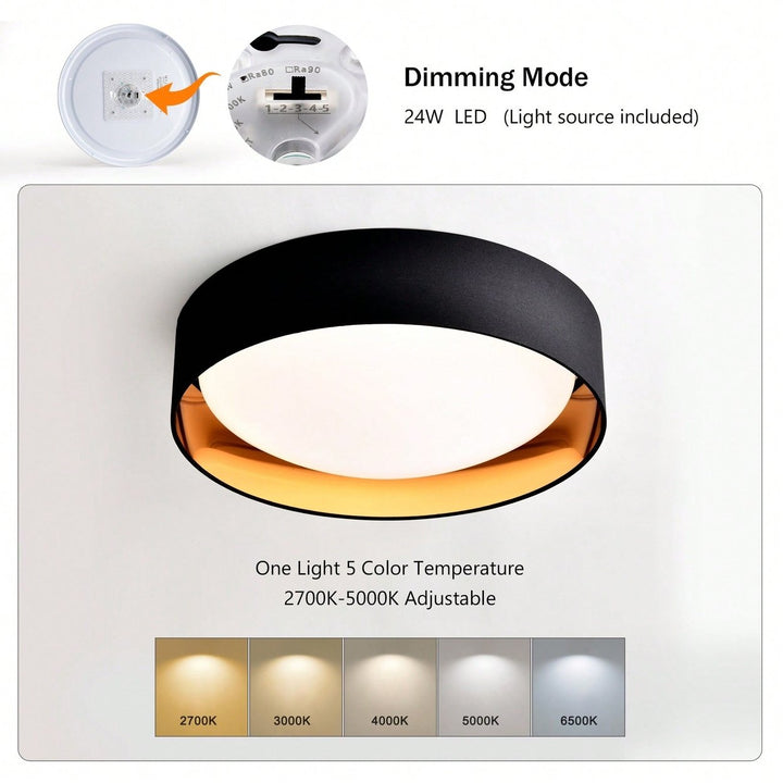 Dimmable 16.93 Inch Black Round Flush Mount Ceiling Light 24W 5 CCT Selectable 2400 Lumen LED Fixture For Bedroom And Image 8