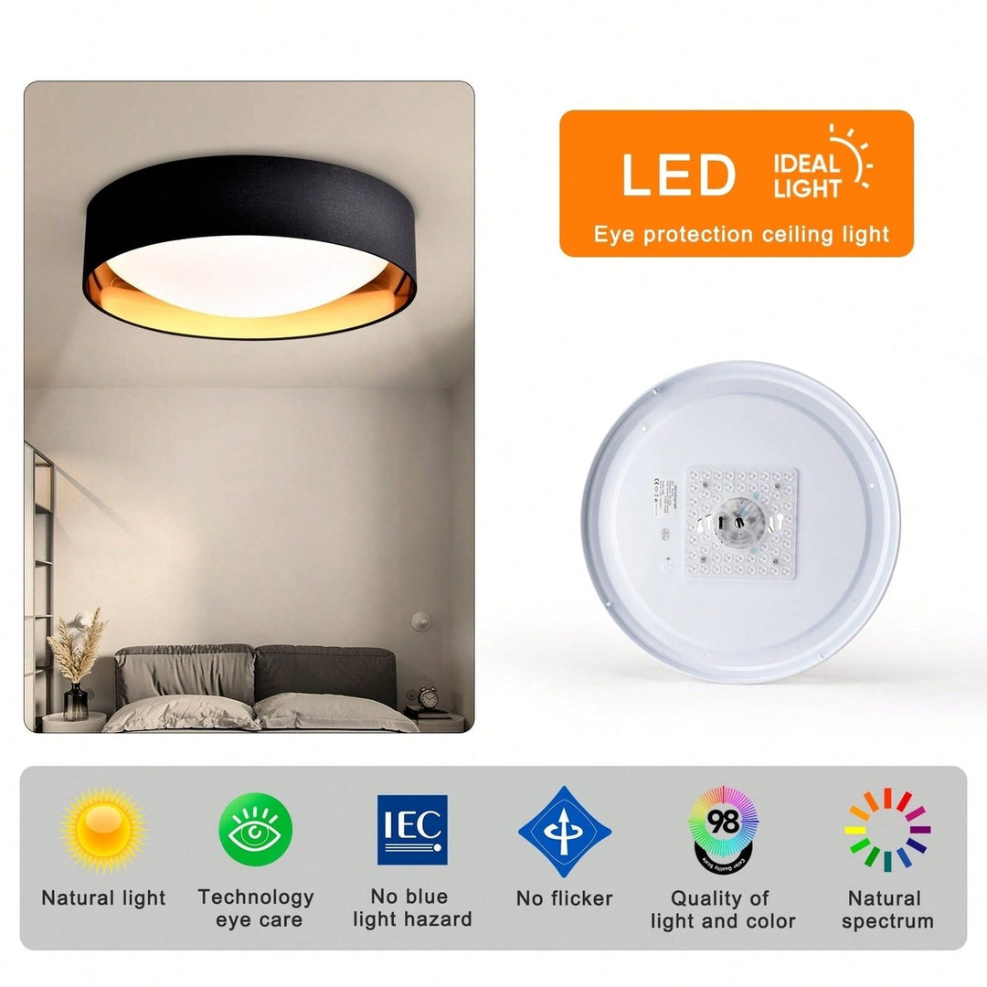 Dimmable 16.93 Inch Black Round Flush Mount Ceiling Light 24W 5 CCT Selectable 2400 Lumen LED Fixture For Bedroom And Image 9