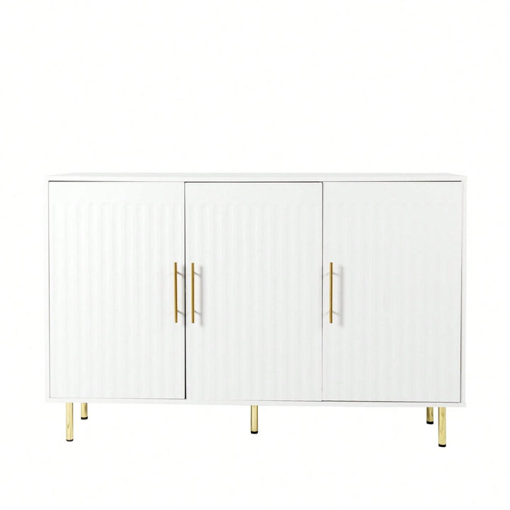 Elegant 3-Door White Sideboard With Gold Handles For Kitchen And Dining Room Storage, 55.12" Buffet Cabinet And Coffee Image 1