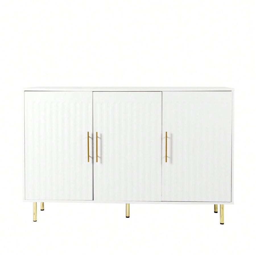 Elegant 3-Door White Sideboard With Gold Handles For Kitchen And Dining Room Storage, 55.12" Buffet Cabinet And Coffee Image 1