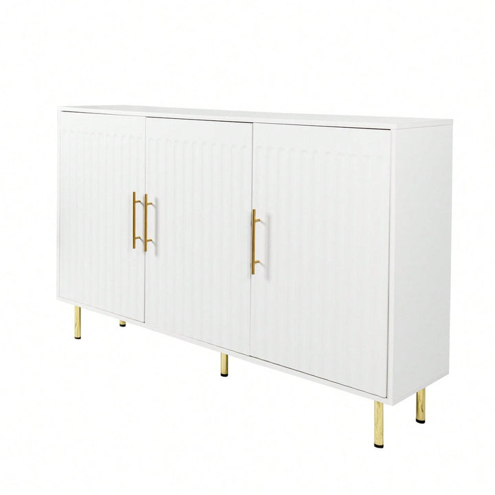 Elegant 3-Door White Sideboard With Gold Handles For Kitchen And Dining Room Storage, 55.12" Buffet Cabinet And Coffee Image 2