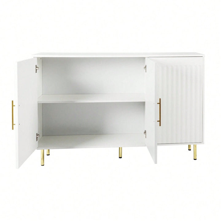 Elegant 3-Door White Sideboard With Gold Handles For Kitchen And Dining Room Storage, 55.12" Buffet Cabinet And Coffee Image 3