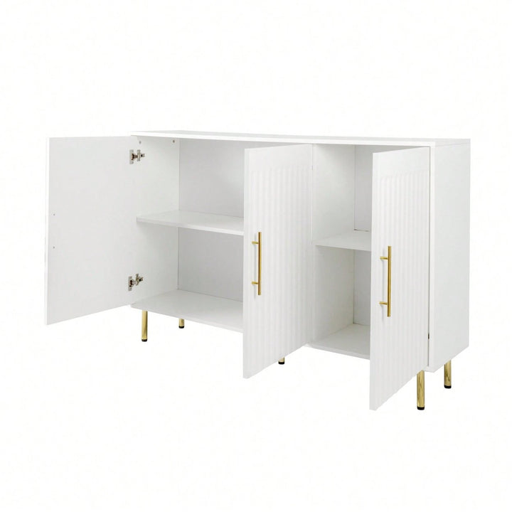 Elegant 3-Door White Sideboard With Gold Handles For Kitchen And Dining Room Storage, 55.12" Buffet Cabinet And Coffee Image 4