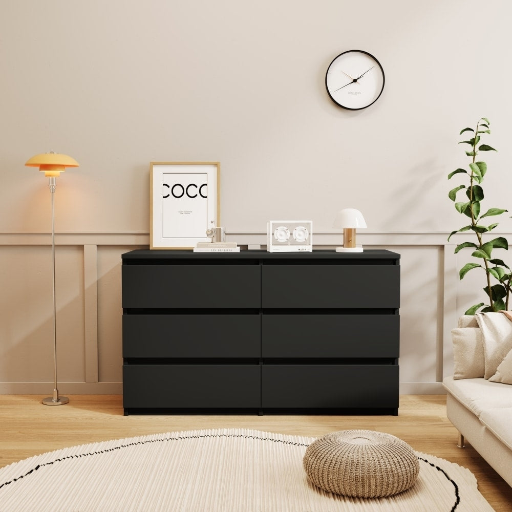 Elegant Black 6 Drawer Chest Of Drawers For Stylish Bedroom Storage And Organization Image 2