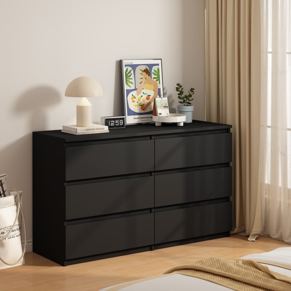 Elegant Black 6 Drawer Chest Of Drawers For Stylish Bedroom Storage And Organization Image 3