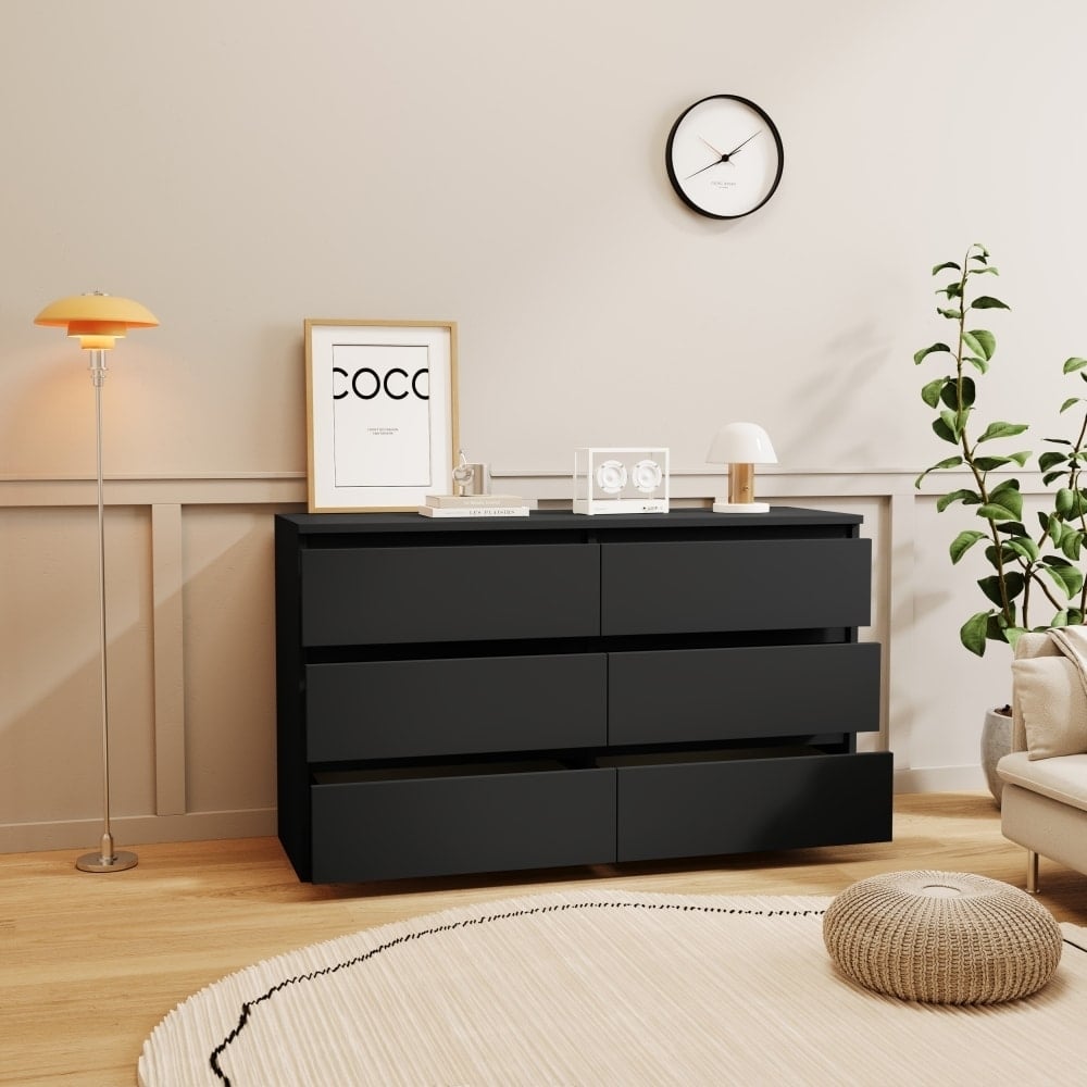 Elegant Black 6 Drawer Chest Of Drawers For Stylish Bedroom Storage And Organization Image 4