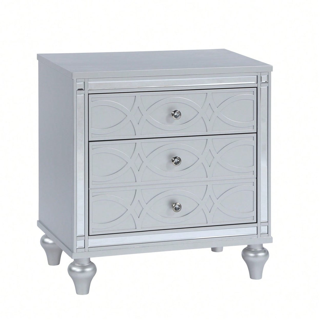 Elegant White Nightstand With Mirror Frame Accents And Hidden Drawer For Living Room Or Bedroom Image 3