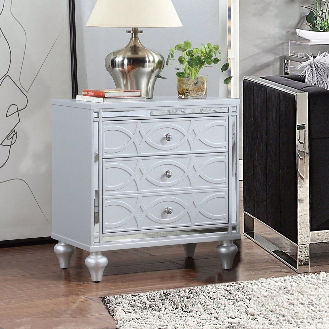 Elegant White Nightstand With Mirror Frame Accents And Hidden Drawer For Living Room Or Bedroom Image 9