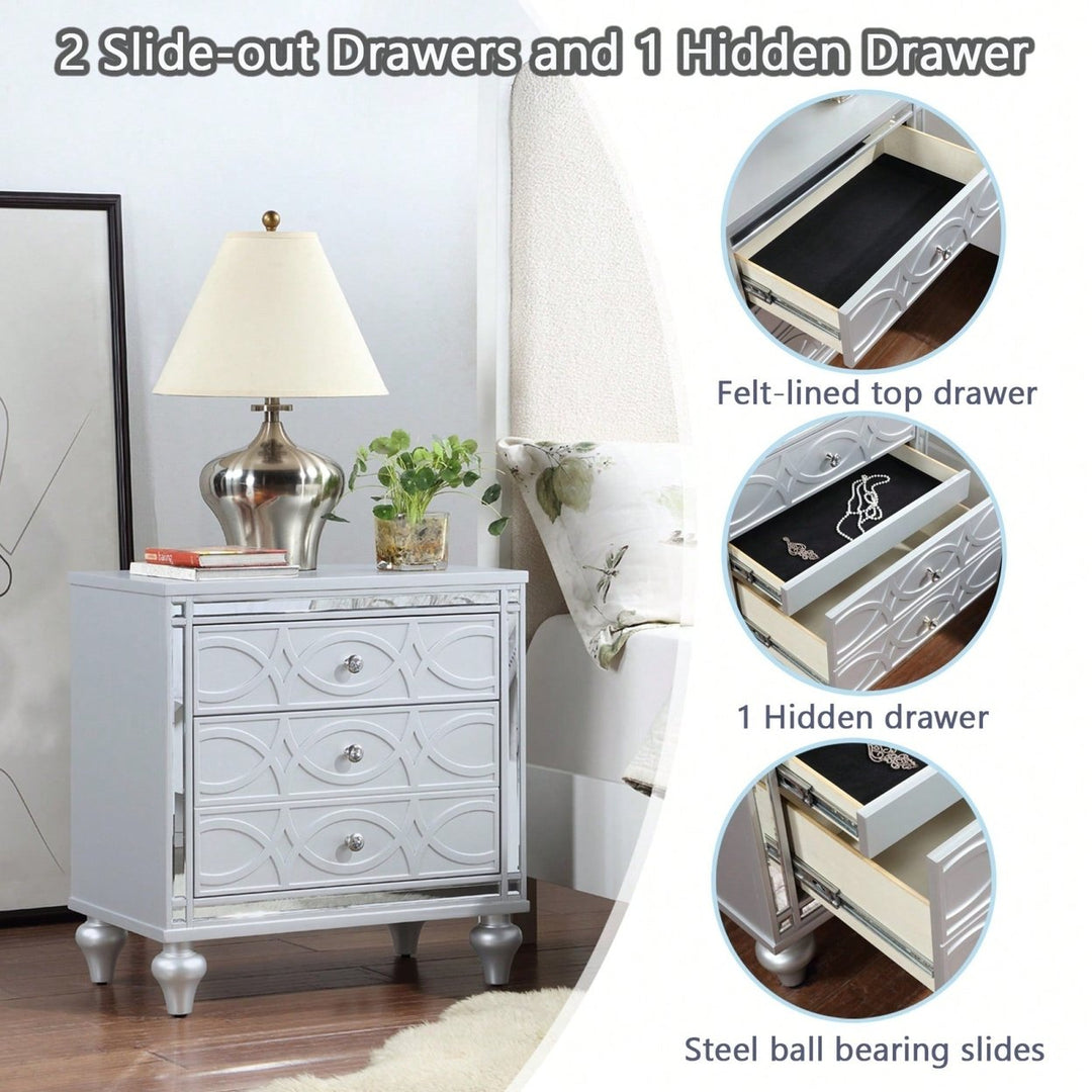 Elegant White Nightstand With Mirror Frame Accents And Hidden Drawer For Living Room Or Bedroom Image 11