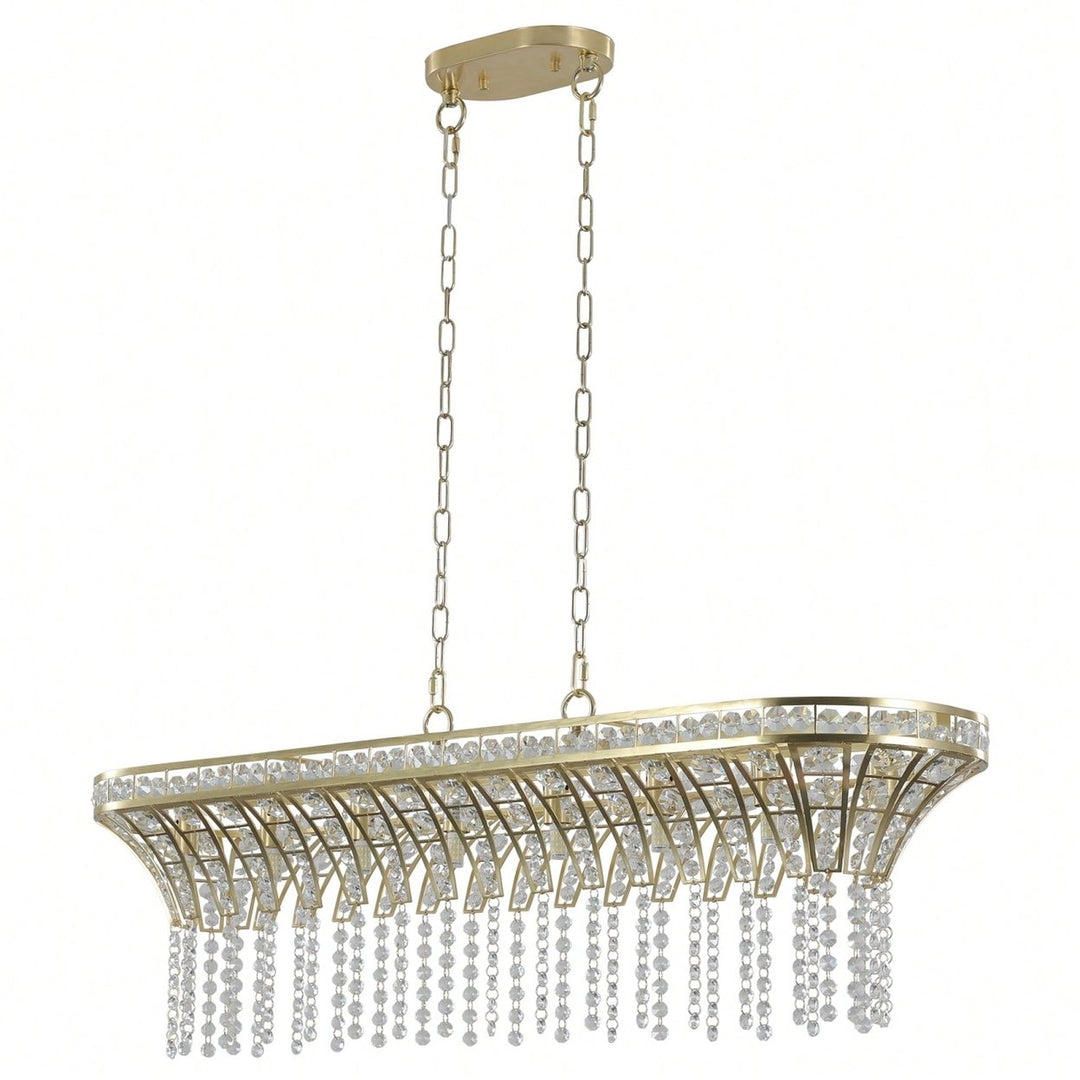 Elegant Oval Crystal Chandelier For Modern Kitchen Island Lighting In Champagne Gold Finish Image 1