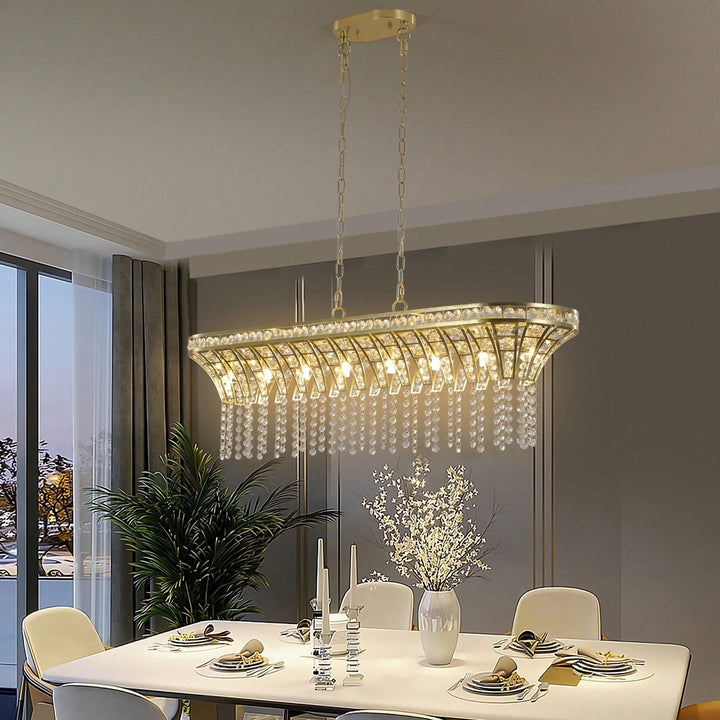 Elegant Oval Crystal Chandelier For Modern Kitchen Island Lighting In Champagne Gold Finish Image 6