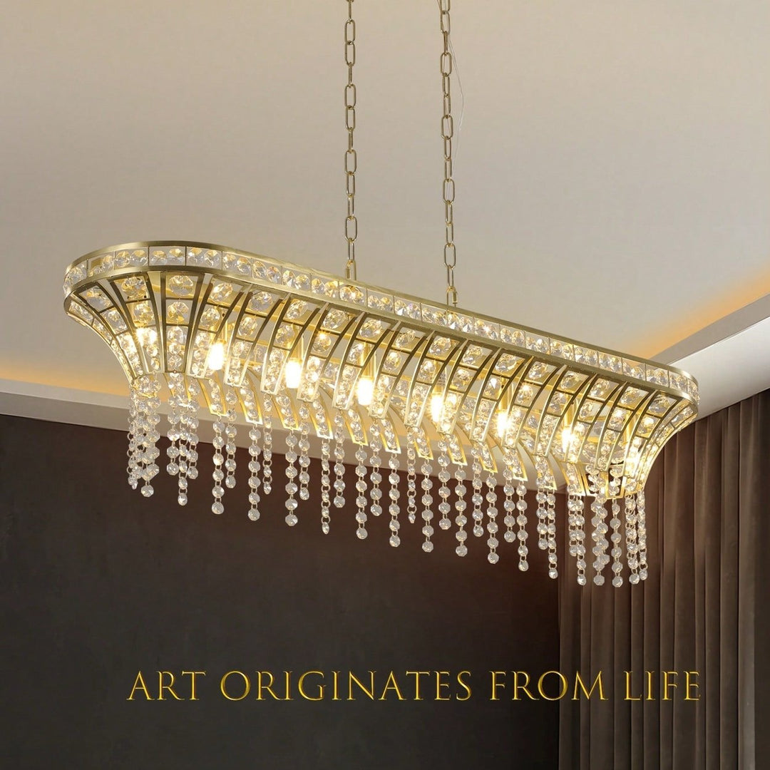 Elegant Oval Crystal Chandelier For Modern Kitchen Island Lighting In Champagne Gold Finish Image 7