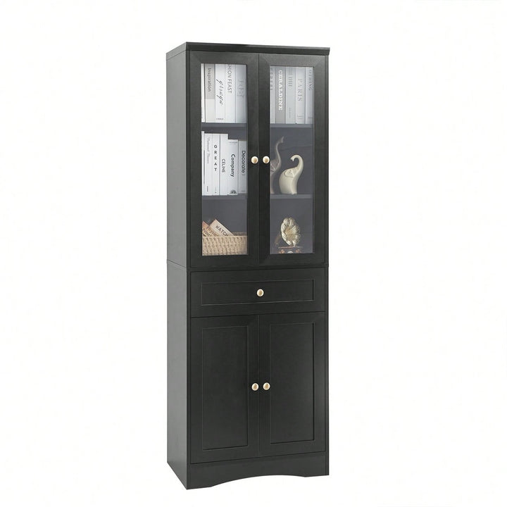 Elegant Tall Bathroom Storage Cabinet With Four Doors And Drawers Adjustable Shelf Stylish MDF Design Black Finish Image 3