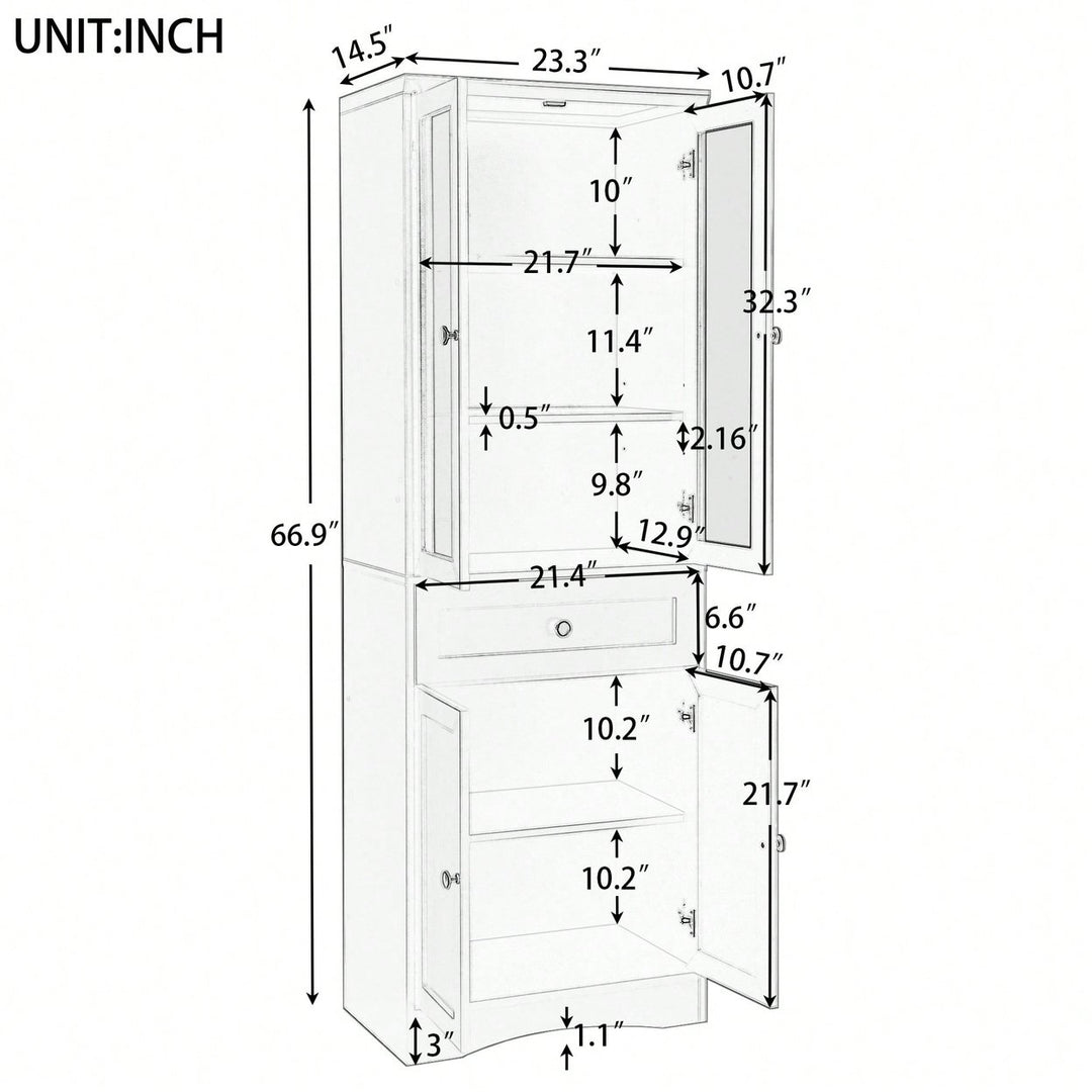 Elegant Tall Bathroom Storage Cabinet With Four Doors And Drawers Adjustable Shelf Stylish MDF Design Black Finish Image 6